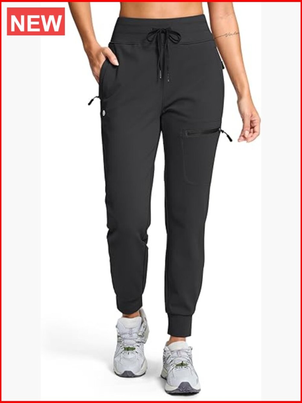 Fleece Lined Joggers Hiking Pants 4 Zipper Pockets Water Resistant Winter